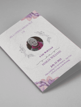 Purple Elegant Watercolor Half Page Funeral Program Template
